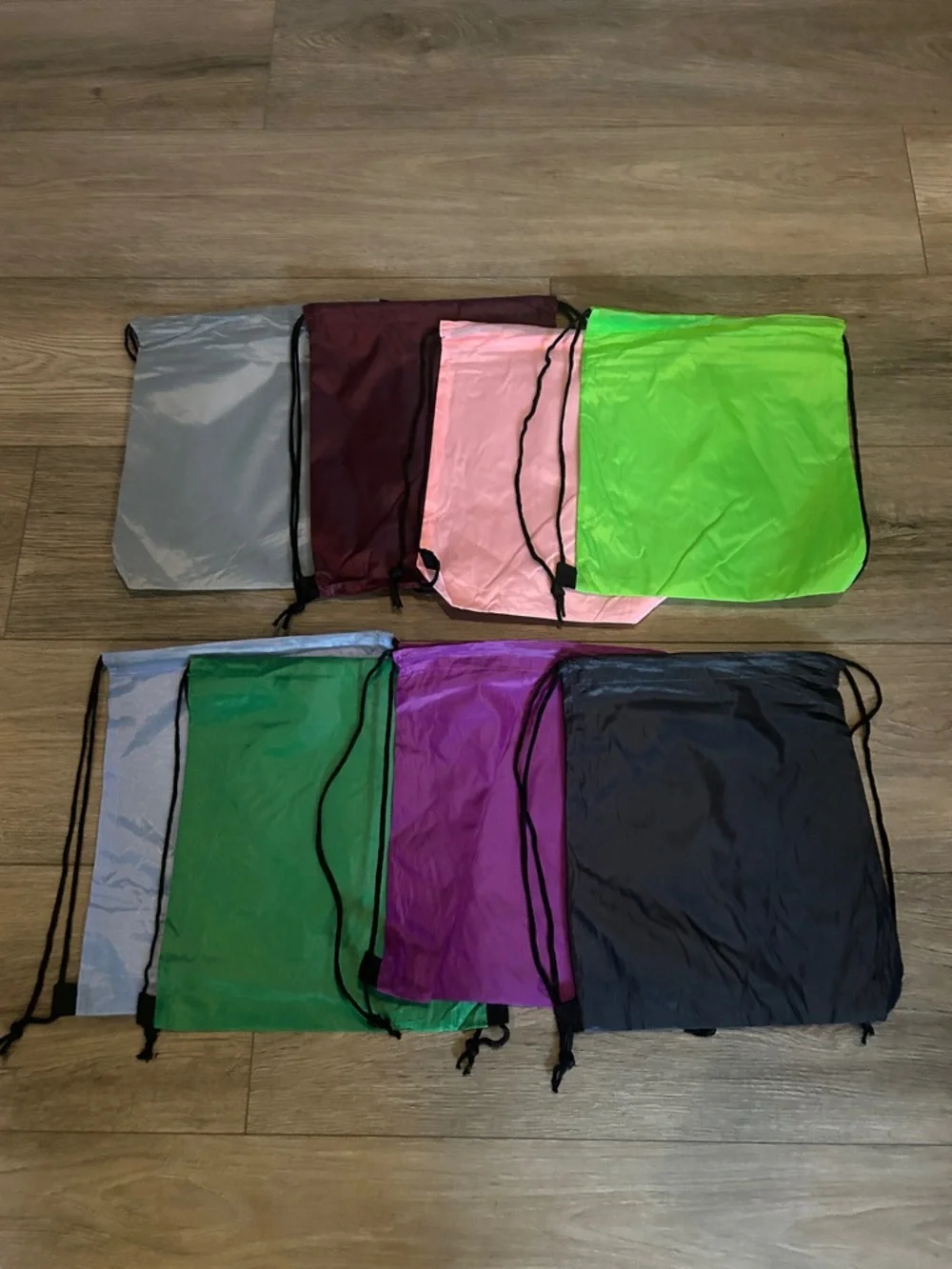 NWOT‎ Sm. Drawstring Sport & Swim Bags lot of 8 Packable Colored Gym Sacks shown